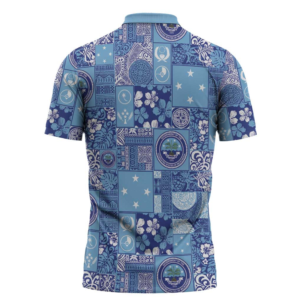 Federated States of Micronesia Merry Christmas Zipper Polo Shirt Pacific Patchwork Xmas Vibes - Polynesian Pride