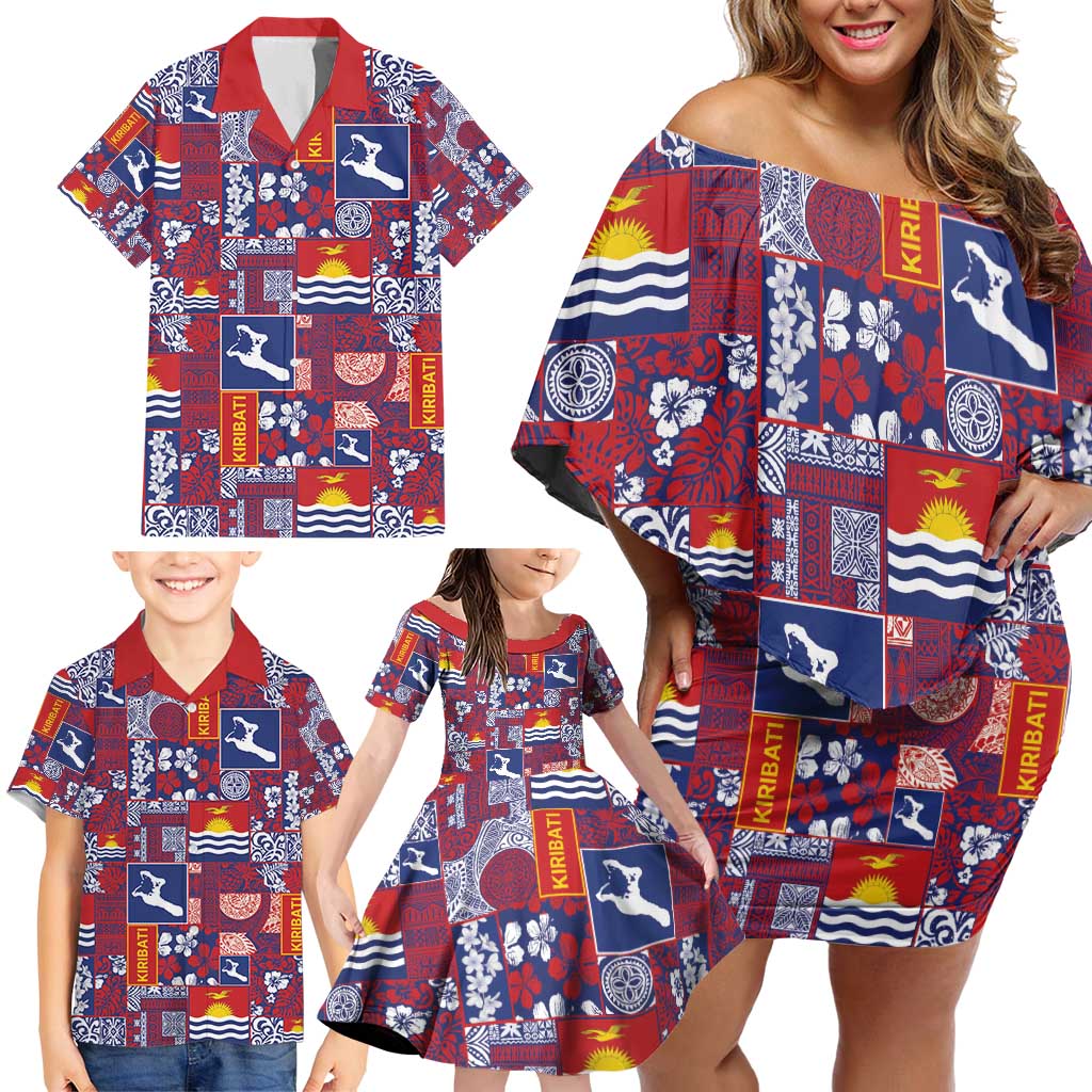 Kiribati Tekeraoi n te Kiritimati Family Matching Off Shoulder Short Dress and Hawaiian Shirt Pacific Patchwork Xmas Vibes - Polynesian Pride