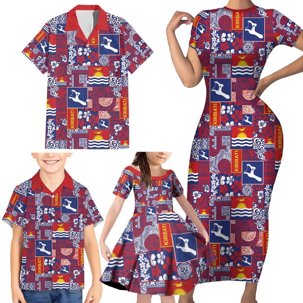 Kiribati Tekeraoi n te Kiritimati Family Matching Short Sleeve Bodycon Dress and Hawaiian Shirt Pacific Patchwork Xmas Vibes - Polynesian Pride