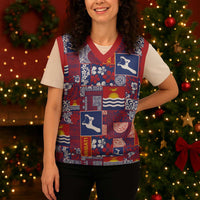 Kiribati Tekeraoi n te Kiritimati Christmas Knitted V-Neck Vest Pacific Patchwork Xmas Vibes - Polynesian Pride