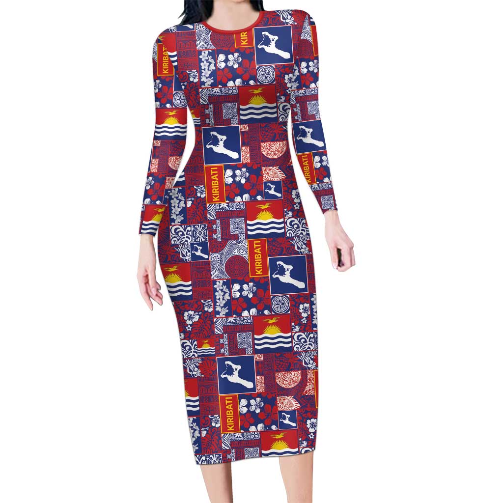 Kiribati Tekeraoi n te Kiritimati Long Sleeve Bodycon Dress Pacific Patchwork Xmas Vibes - Polynesian Pride