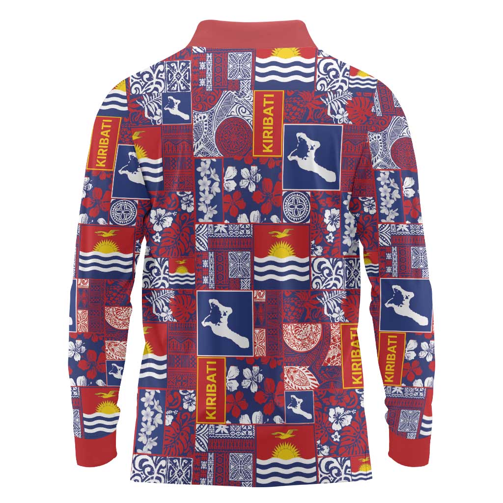 Kiribati Tekeraoi n te Kiritimati Long Sleeve Polo Shirt Pacific Patchwork Xmas Vibes - Polynesian Pride
