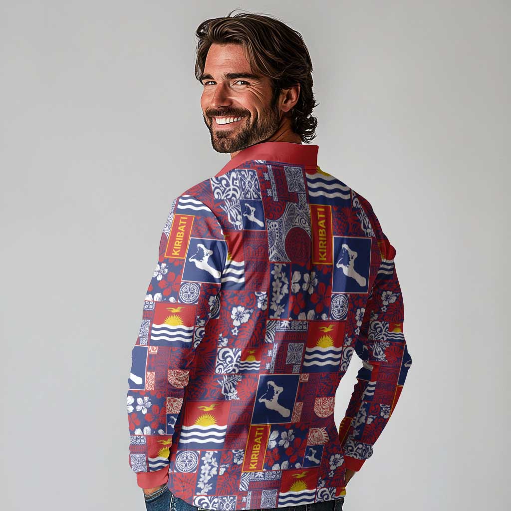 Kiribati Tekeraoi n te Kiritimati Long Sleeve Polo Shirt Pacific Patchwork Xmas Vibes - Polynesian Pride