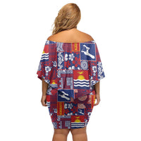 Kiribati Tekeraoi n te Kiritimati Off Shoulder Short Dress Pacific Patchwork Xmas Vibes - Polynesian Pride
