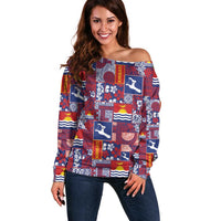 Kiribati Tekeraoi n te Kiritimati Off Shoulder Sweater Pacific Patchwork Xmas Vibes - Polynesian Pride