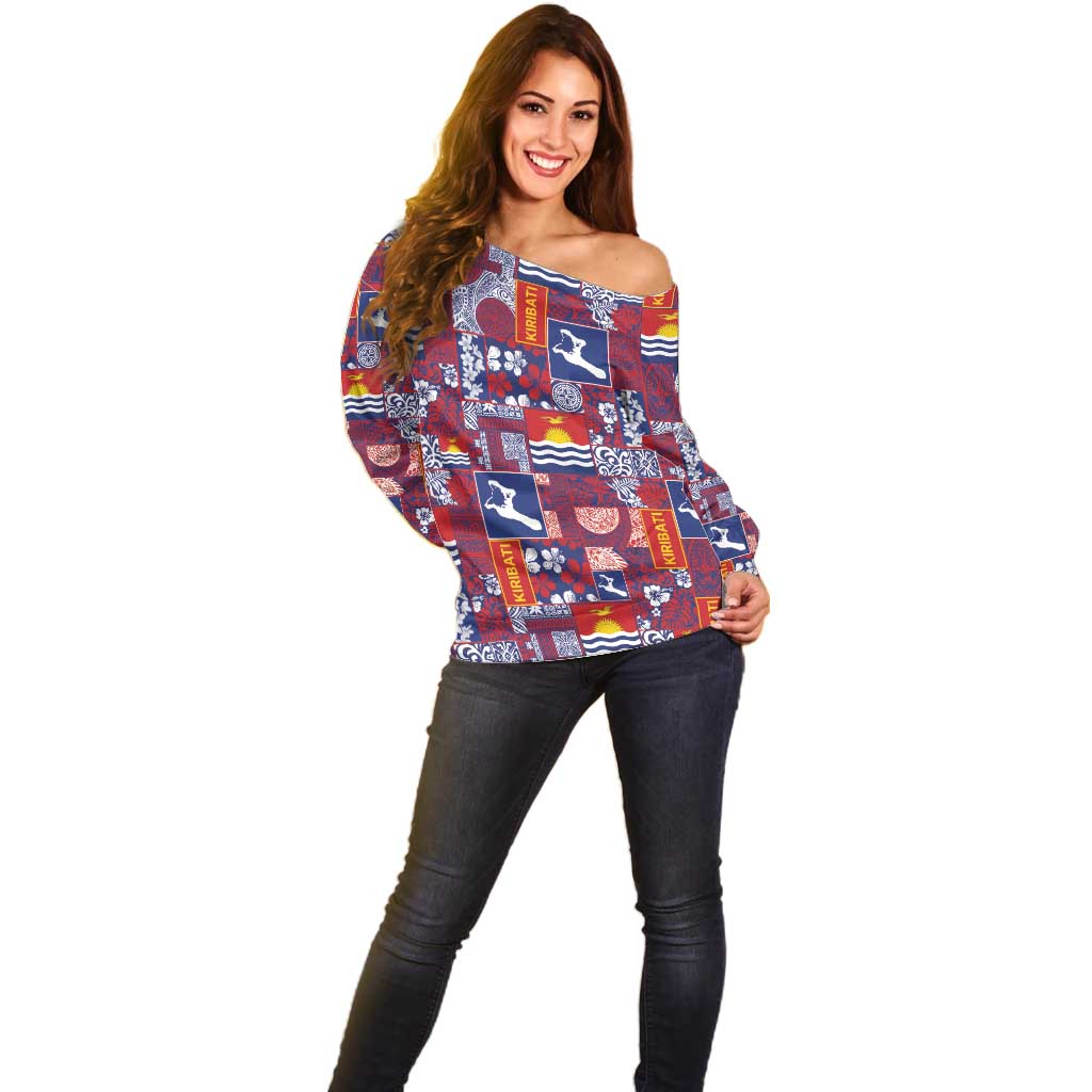 Kiribati Tekeraoi n te Kiritimati Off Shoulder Sweater Pacific Patchwork Xmas Vibes - Polynesian Pride