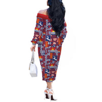 Kiribati Tekeraoi n te Kiritimati Off The Shoulder Long Sleeve Dress Pacific Patchwork Xmas Vibes - Polynesian Pride