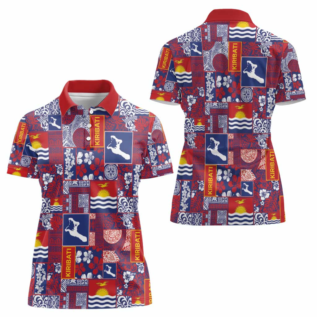 Kiribati Tekeraoi n te Kiritimati Women Polo Shirt Pacific Patchwork Xmas Vibes - Polynesian Pride