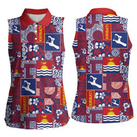 Kiribati Tekeraoi n te Kiritimati Women Sleeveless Polo Shirt Pacific Patchwork Xmas Vibes - Polynesian Pride