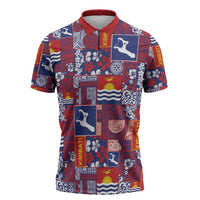 Kiribati Tekeraoi n te Kiritimati Zipper Polo Shirt Pacific Patchwork Xmas Vibes - Polynesian Pride