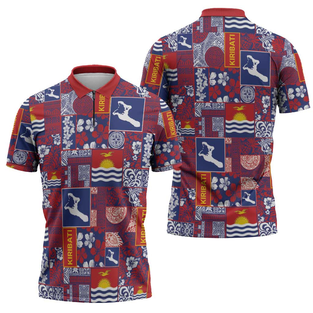 Kiribati Tekeraoi n te Kiritimati Zipper Polo Shirt Pacific Patchwork Xmas Vibes - Polynesian Pride