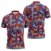 Kiribati Tekeraoi n te Kiritimati Zipper Polo Shirt Pacific Patchwork Xmas Vibes - Polynesian Pride