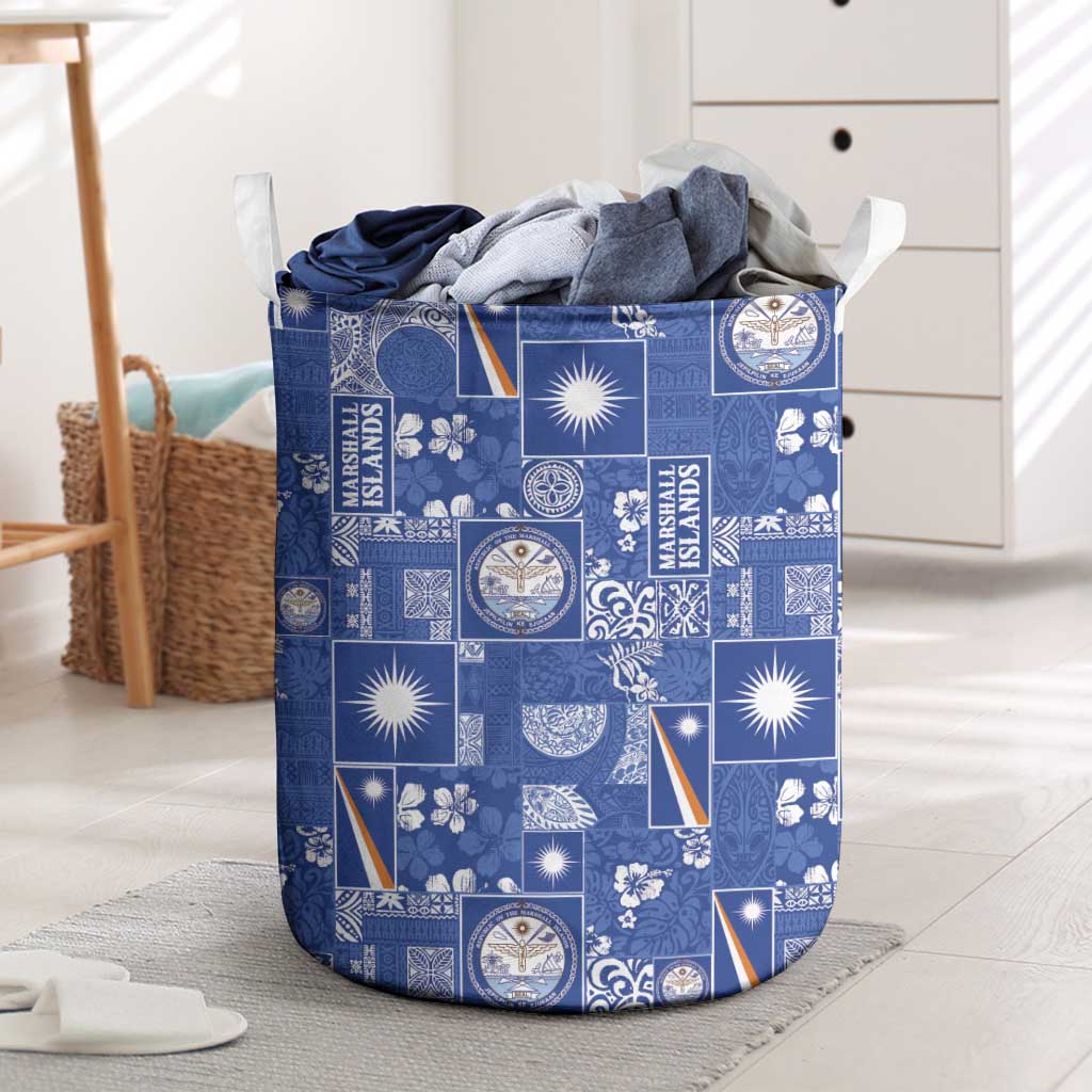 Marshall Islands Merry Christmas Laundry Basket Pacific Patchwork Xmas Vibes LT9 Blue - Polynesian Pride