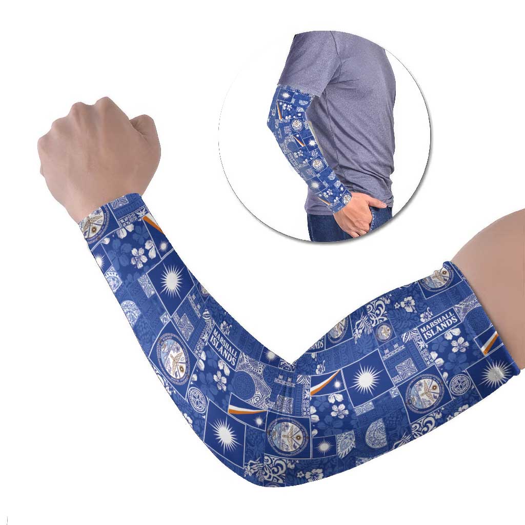 Marshall Islands Merry Christmas Arm Sleeves Pacific Patchwork Xmas Vibes LT9 Set of 2 Blue - Polynesian Pride