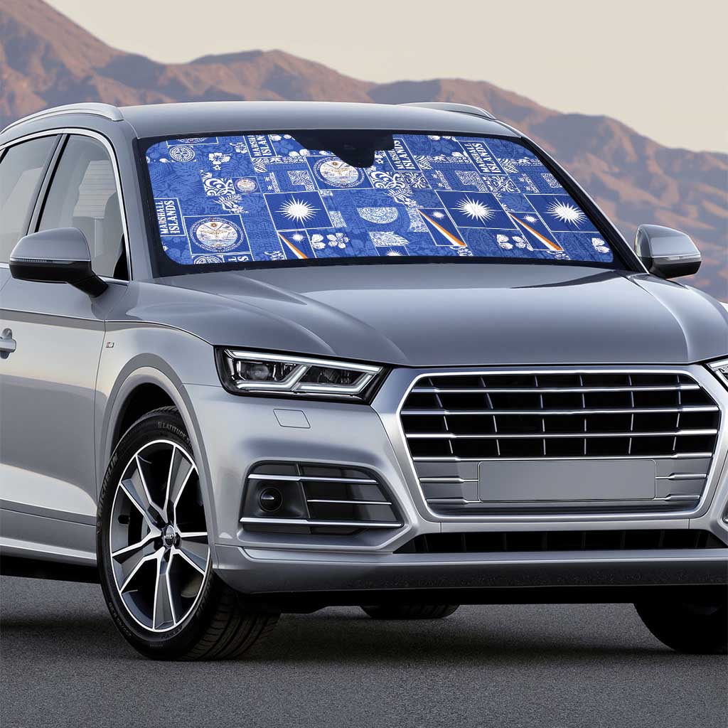 Marshall Islands Merry Christmas Auto Sun Shade Pacific Patchwork Xmas Vibes - Polynesian Pride