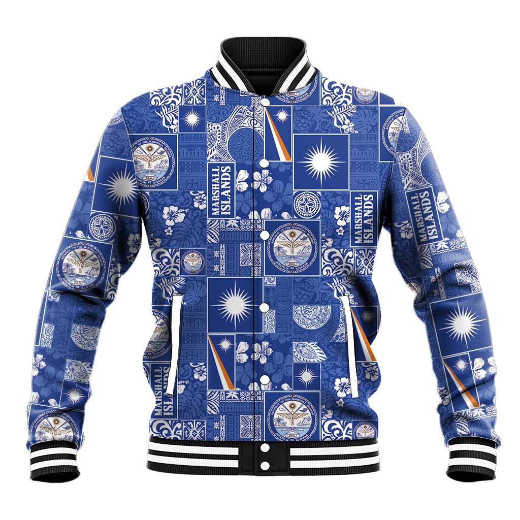 Marshall Islands Merry Christmas Baseball Jacket Pacific Patchwork Xmas Vibes LT9 Unisex Blue - Polynesian Pride