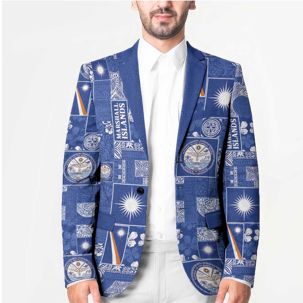 Marshall Islands Merry Christmas Blazer Pacific Patchwork Xmas Vibes - Polynesian Pride