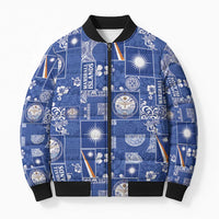 Marshall Islands Merry Christmas Bomber Puffer Jacket Pacific Patchwork Xmas Vibes LT9 Unisex Blue - Polynesian Pride