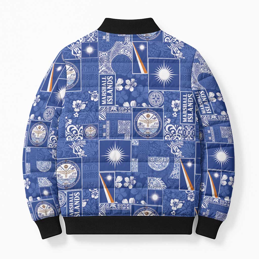 Marshall Islands Merry Christmas Bomber Puffer Jacket Pacific Patchwork Xmas Vibes LT9 - Polynesian Pride