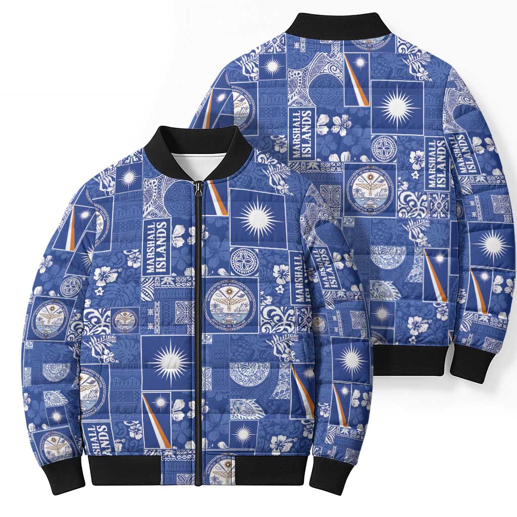 Marshall Islands Merry Christmas Bomber Puffer Jacket Pacific Patchwork Xmas Vibes LT9 - Polynesian Pride
