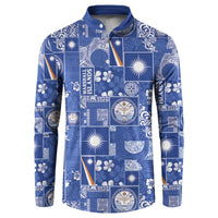 Marshall Islands Merry Christmas Button Sweatshirt Pacific Patchwork Xmas Vibes LT9 Blue - Polynesian Pride