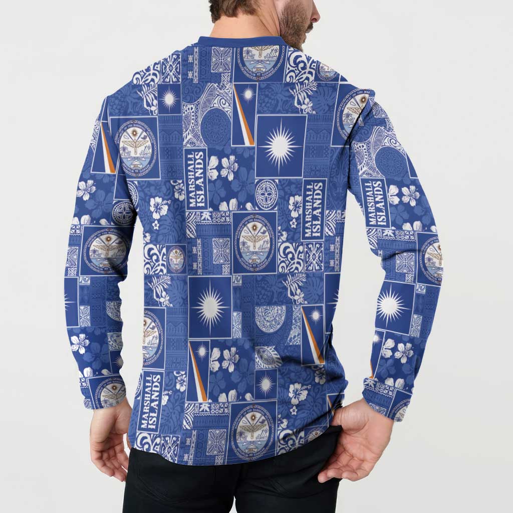 Marshall Islands Merry Christmas Button Sweatshirt Pacific Patchwork Xmas Vibes LT9 - Polynesian Pride