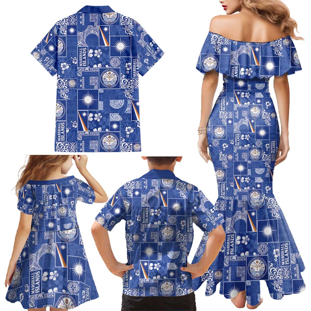Marshall Islands Merry Christmas Family Matching Mermaid Dress and Hawaiian Shirt Pacific Patchwork Xmas Vibes - Polynesian Pride
