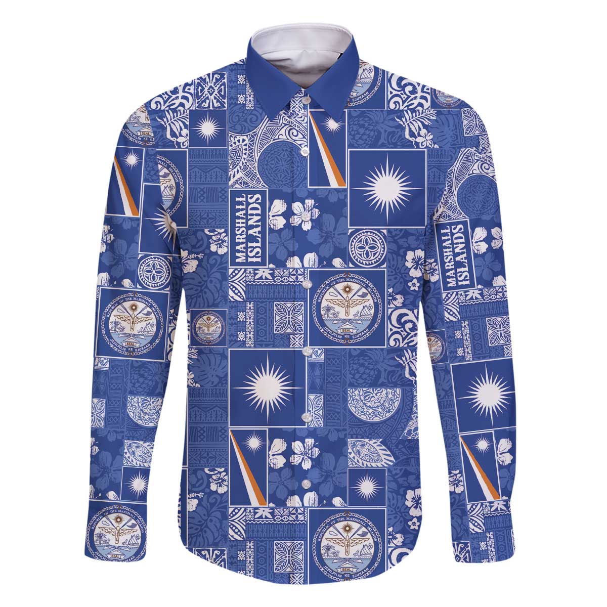 Marshall Islands Merry Christmas Family Matching Off The Shoulder Long Sleeve Dress and Hawaiian Shirt Pacific Patchwork Xmas Vibes - Polynesian Pride