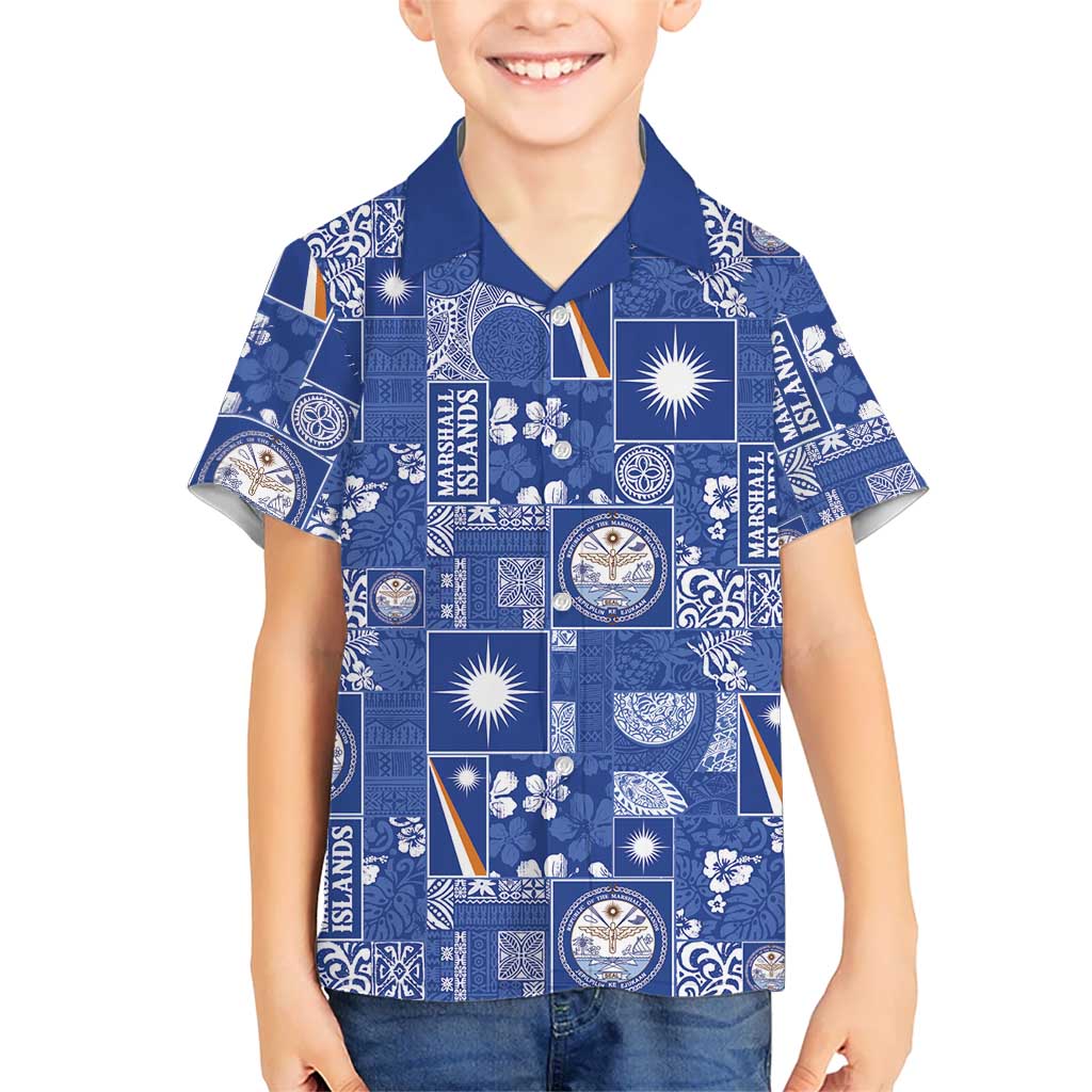 Marshall Islands Merry Christmas Family Matching Puletasi and Hawaiian Shirt Pacific Patchwork Xmas Vibes LT9 Son's Shirt Blue - Polynesian Pride