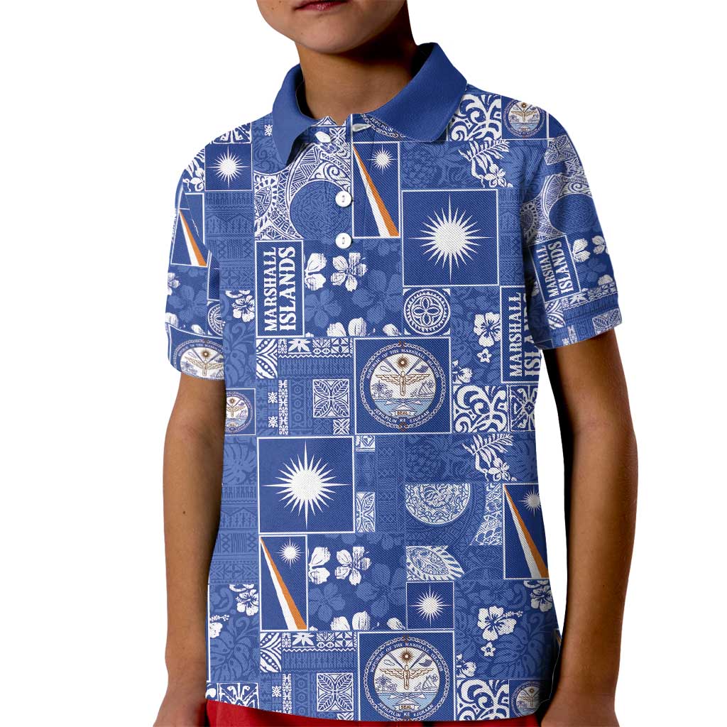 Marshall Islands Merry Christmas Kid Polo Shirt Pacific Patchwork Xmas Vibes - Polynesian Pride