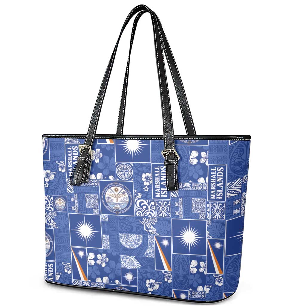 Marshall Islands Merry Christmas Leather Tote Bag Pacific Patchwork Xmas Vibes - Polynesian Pride