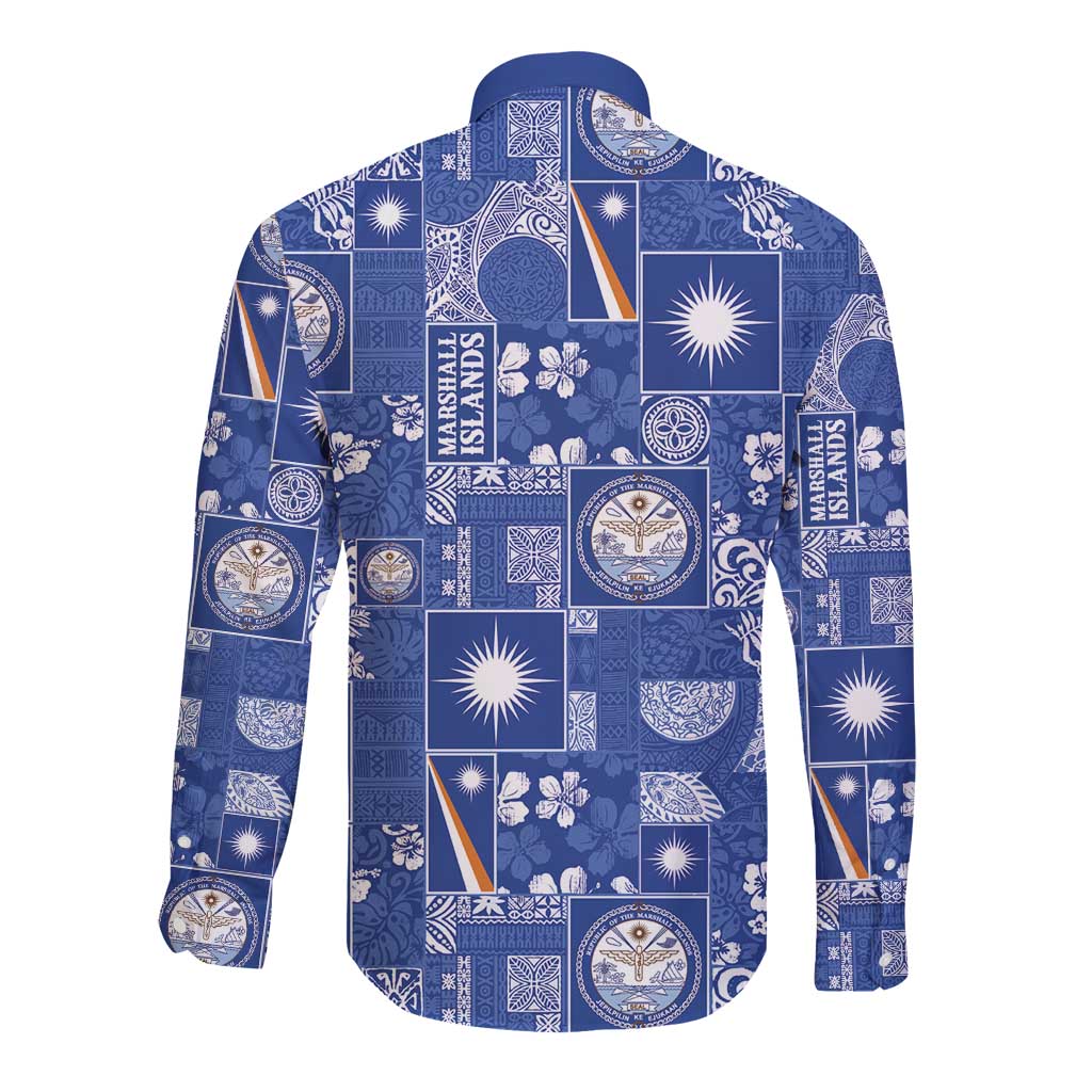 Marshall Islands Merry Christmas Long Sleeve Button Shirt Pacific Patchwork Xmas Vibes LT9 - Polynesian Pride