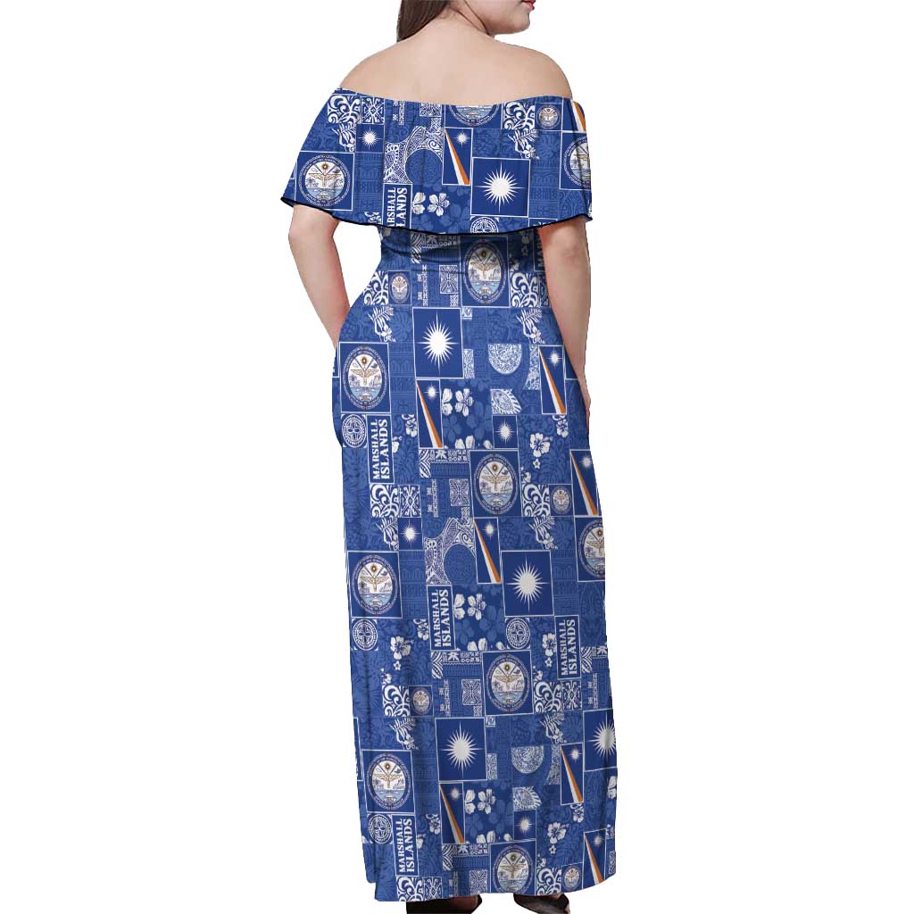 Marshall Islands Merry Christmas Off Shoulder Maxi Dress Pacific Patchwork Xmas Vibes LT9 - Polynesian Pride