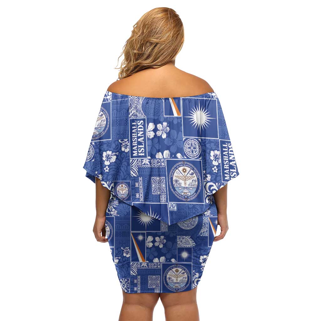 Marshall Islands Merry Christmas Off Shoulder Short Dress Pacific Patchwork Xmas Vibes - Polynesian Pride