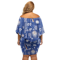 Marshall Islands Merry Christmas Off Shoulder Short Dress Pacific Patchwork Xmas Vibes - Polynesian Pride