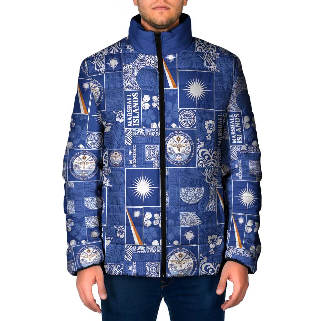 Marshall Islands Merry Christmas Padded Jacket Pacific Patchwork Xmas Vibes - Polynesian Pride