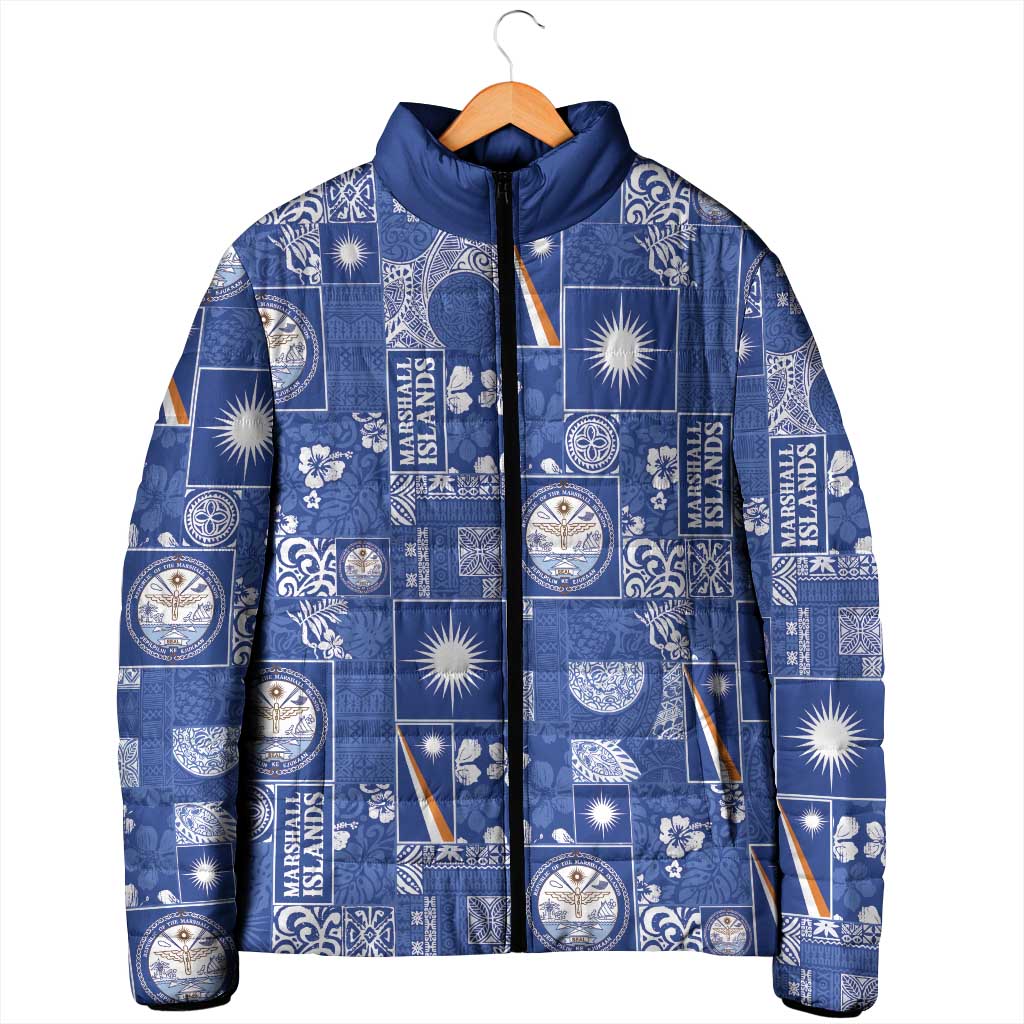Marshall Islands Merry Christmas Padded Jacket Pacific Patchwork Xmas Vibes LT9 - Polynesian Pride