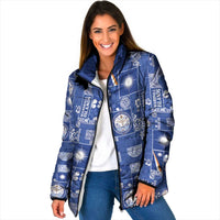 Marshall Islands Merry Christmas Padded Jacket Pacific Patchwork Xmas Vibes LT9 Women Blue - Polynesian Pride