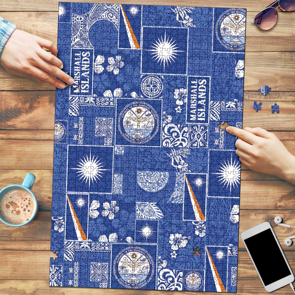 Marshall Islands Merry Christmas Puzzle Pacific Patchwork Xmas Vibes LT9 Blue - Polynesian Pride