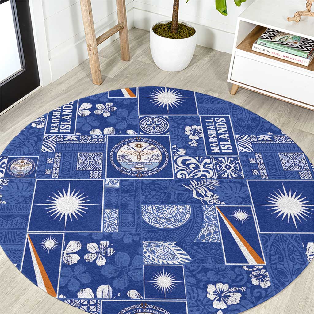 Marshall Islands Merry Christmas Round Carpet Pacific Patchwork Xmas Vibes LT9 Blue - Polynesian Pride