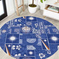 Marshall Islands Merry Christmas Round Carpet Pacific Patchwork Xmas Vibes LT9 Blue - Polynesian Pride