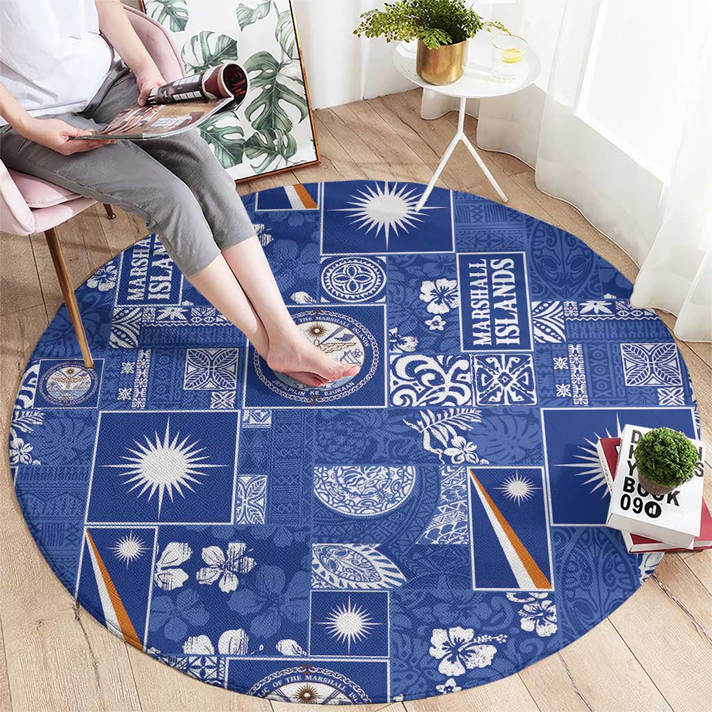 Marshall Islands Merry Christmas Round Carpet Pacific Patchwork Xmas Vibes LT9 - Polynesian Pride