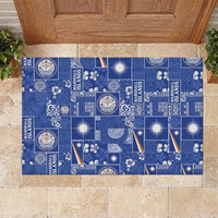 Marshall Islands Merry Christmas Rubber Doormat Pacific Patchwork Xmas Vibes LT9 Blue - Polynesian Pride