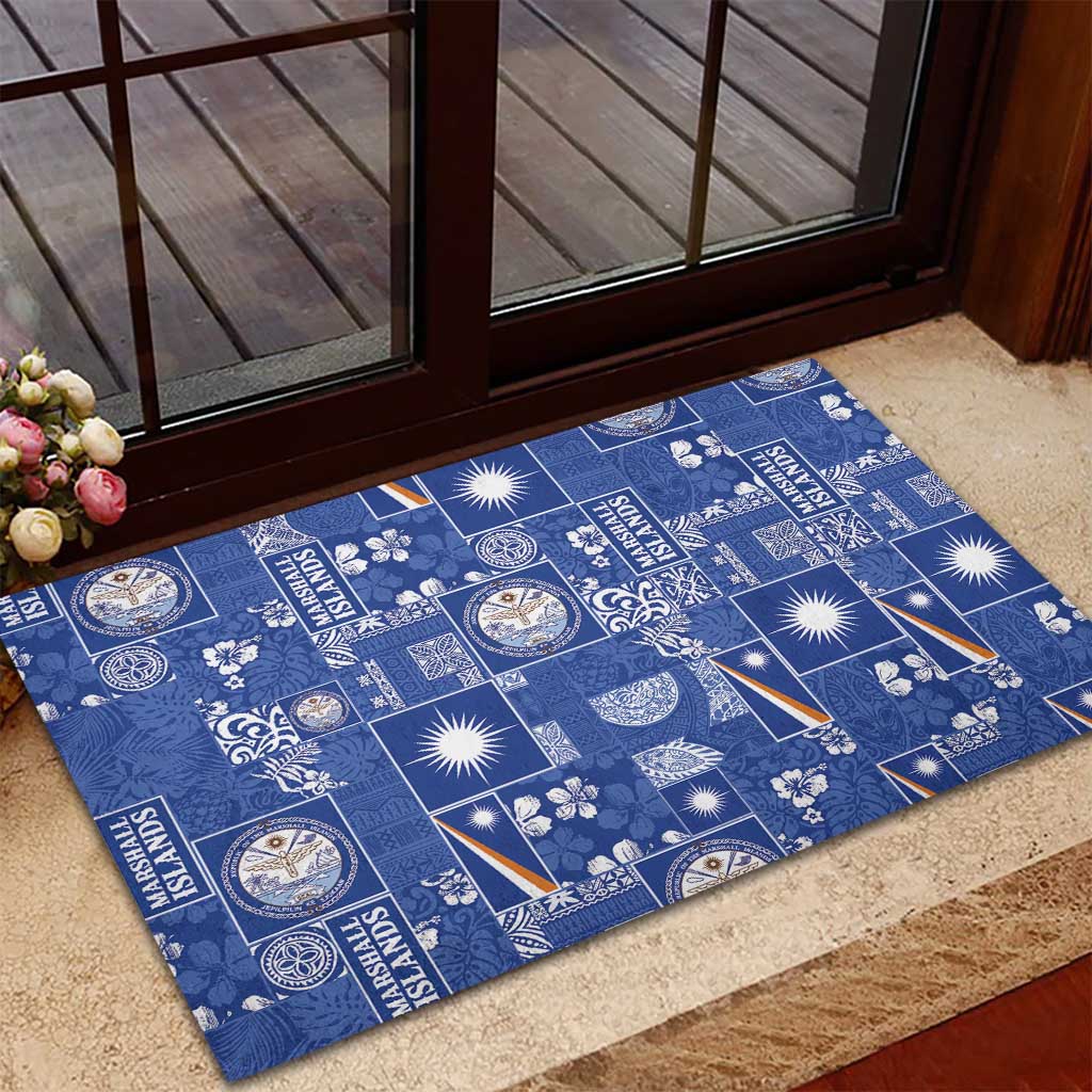 Marshall Islands Merry Christmas Rubber Doormat Pacific Patchwork Xmas Vibes LT9 - Polynesian Pride