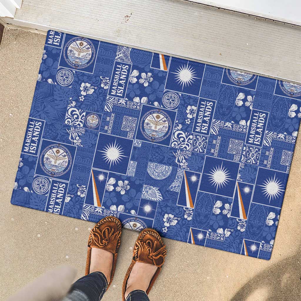 Marshall Islands Merry Christmas Rubber Doormat Pacific Patchwork Xmas Vibes LT9 - Polynesian Pride
