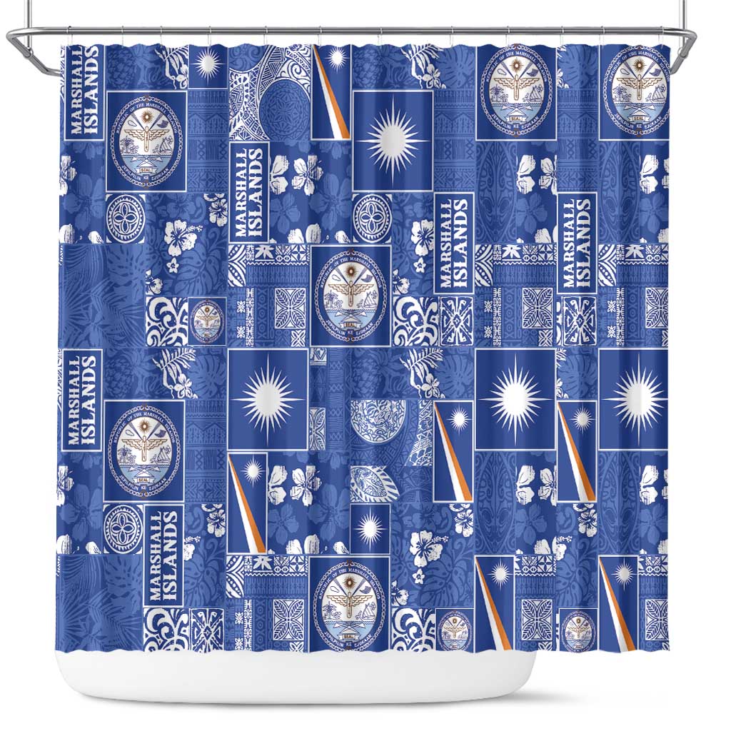 Marshall Islands Merry Christmas Shower Curtain Pacific Patchwork Xmas Vibes - Polynesian Pride