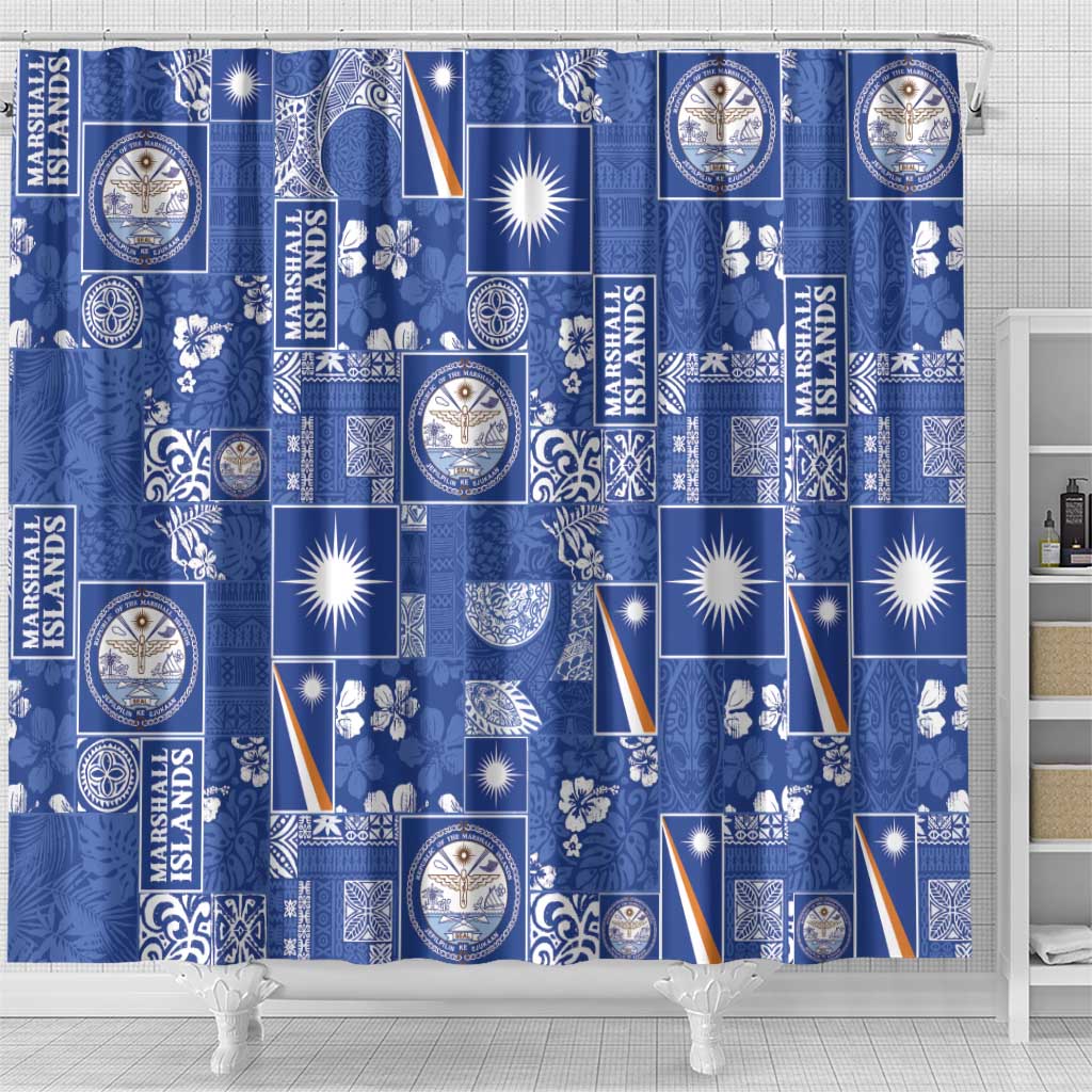 Marshall Islands Merry Christmas Shower Curtain Pacific Patchwork Xmas Vibes - Polynesian Pride
