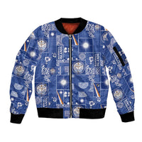 Marshall Islands Merry Christmas Sleeve Zip Bomber Jacket Pacific Patchwork Xmas Vibes LT9 Unisex Blue - Polynesian Pride