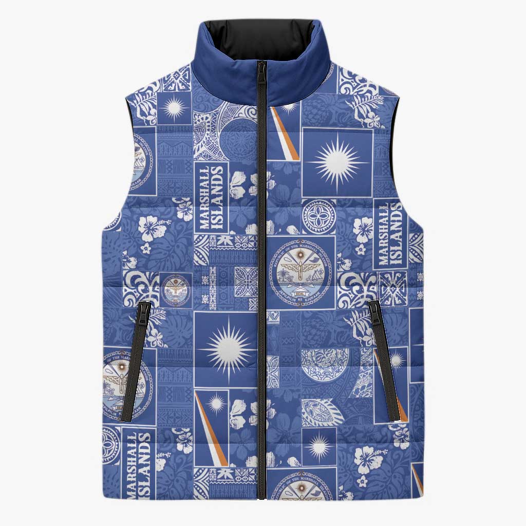 Marshall Islands Merry Christmas Sleeveless Puffer Jacket Pacific Patchwork Xmas Vibes LT9 Unisex Blue - Polynesian Pride