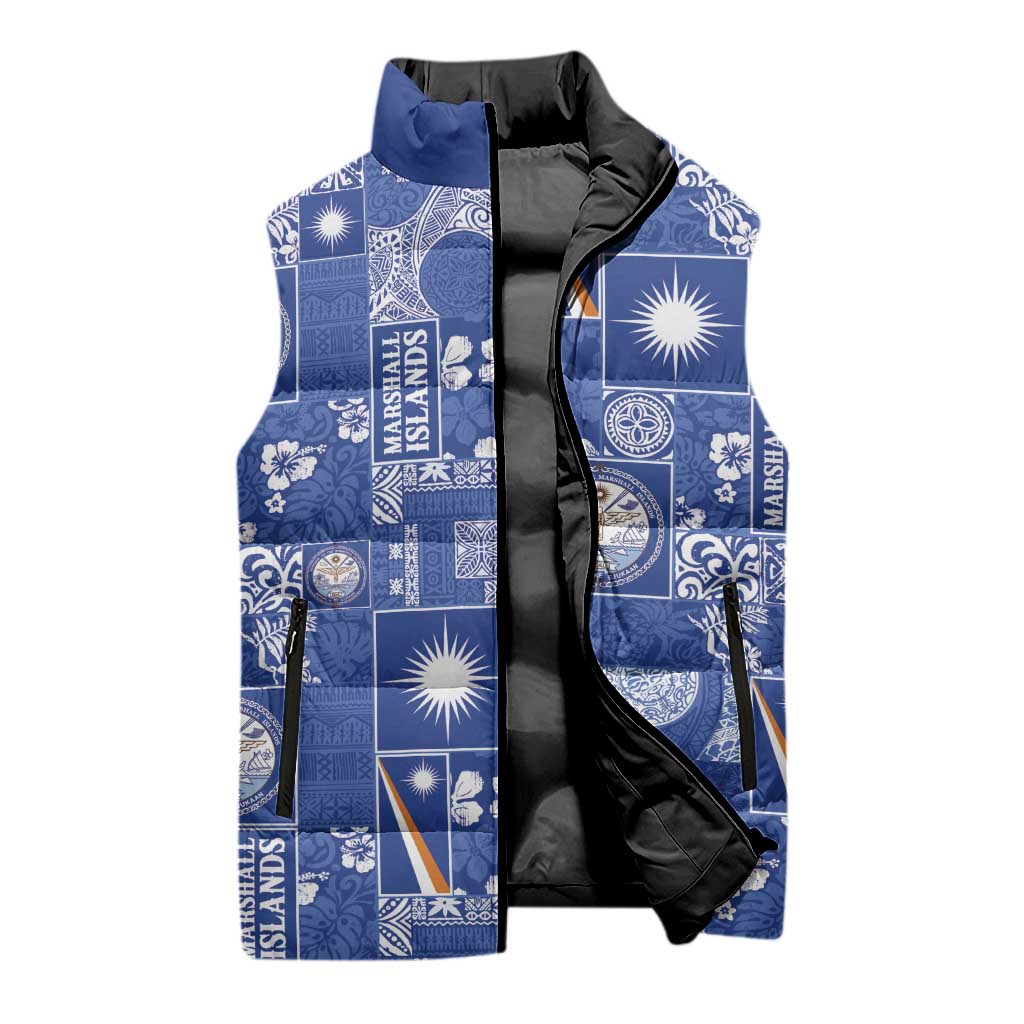 Marshall Islands Merry Christmas Sleeveless Puffer Jacket Pacific Patchwork Xmas Vibes LT9 - Polynesian Pride
